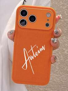 Casing Ponsel Kulit Imitasi Beludru dengan Huruf Awal Timbul yang Dipersonalisasi dan Disesuaikan, Kompatibel dengan iPhone 17 Pro Max 16 Pro Max 15 Pro Max 14 Pro Max 13 12 11 17Air. Paket Semi Inklusif, Pelindung Belakang Lembut. - Jeruk - View 3