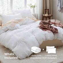 Bedsure White Duvet Cover Size - 3 Pieces Prewashed Cotton-Like Polyester Soft Bedding Set, Includes 1 Duvet Cover 90x90 Inches With Zipper Closure 2 Pillow Shams, Comforter Not Included - 00 - 白色(不含被子) - 查看 2