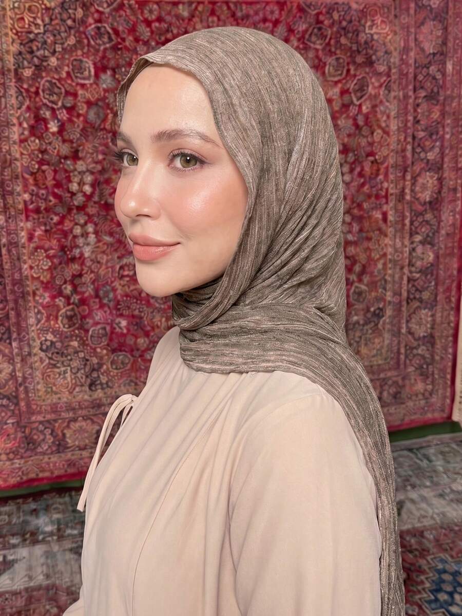 1pc Distressed Solid Color Lightweight Casual Long Scarf, Suitable For Daily Use - Raffeld Hijab - Khaki - View 1
