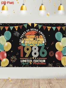 1件1986复古主题背景布，40岁生日背景布，40岁生日派对装饰横幅，生日拍照道具，80年代主题派对装饰，生日派对礼物，复古生日庆祝用品，适用于生日装饰、派对装饰、墙面装饰、家居装饰、房间布置、悬挂装饰、派对礼品 - 查看 4