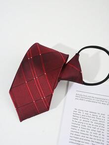 極簡免打結格紋百搭商務領帶，適合日常穿著、婚禮、派對與宴會 - 黑色 - 查看 5