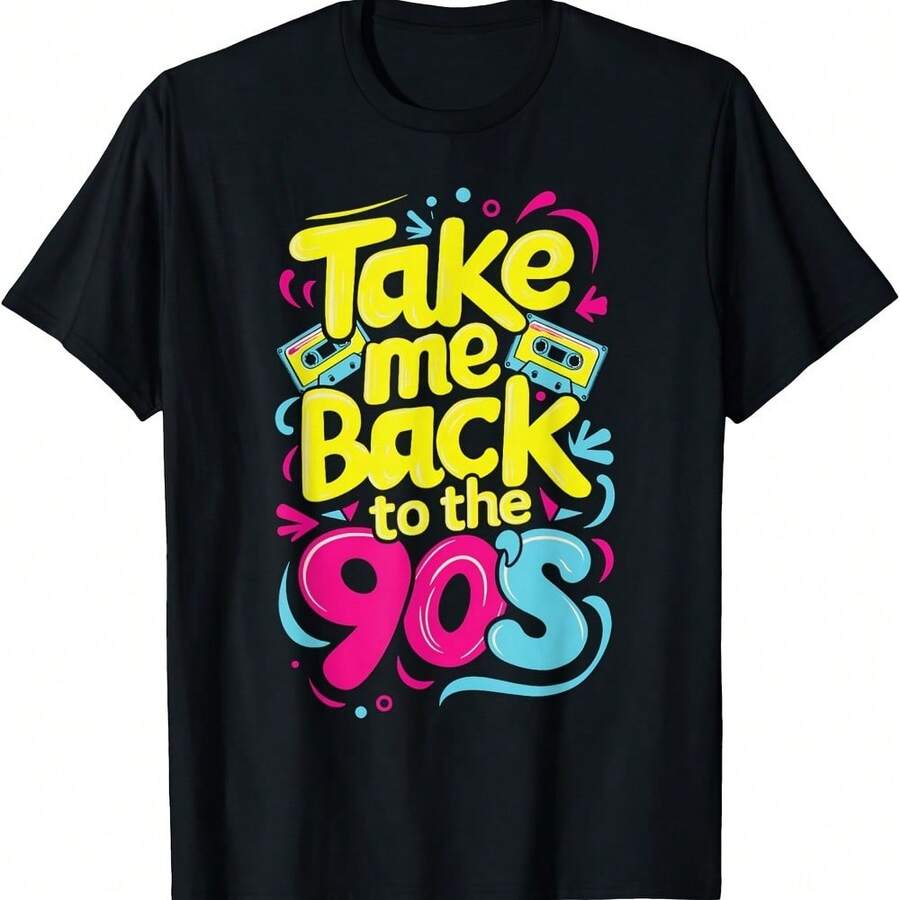 Take Me Back To The 90s 1990s Theme Nineties Party Retro T-Shirt - 黑色 - 查看 1