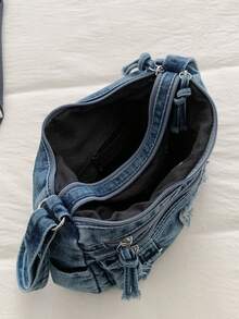 Casual Chic Soft Jeans Multi-Layer Crossbody Bag With Multiple Pockets, Versatile Commuter Large Capacity Women's Shoulder Bag, Great For Commuting - Blue - View 11