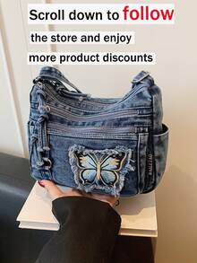 Casual Chic Soft Jeans Multi-Layer Crossbody Bag With Multiple Pockets, Versatile Commuter Large Capacity Women's Shoulder Bag, Great For Commuting - Blue - View 3