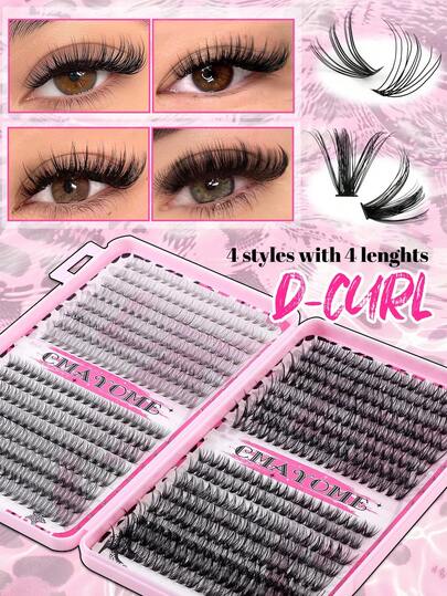 640PCS D-Curl 10-16MM Mix DIY Eyelash Extension Kit, Eyelash Book Thick And Natural Individual Eyelashes, Create Fluffy Y2K Butterfly Elements Pink Base Card Styles Home Long Lasting DIY Eyelash Glue, Eyelash Brush, DIY Eyelash Curler (10D-150D)