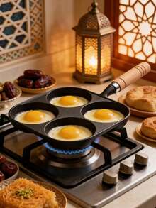1Set 4-Hole Non-Stick Frying Pan Multi-Grid Split Cooking Pan Heatproof Handle Easy Clean Kitchen Breakfast Pan For Home & Ramadan - View 3