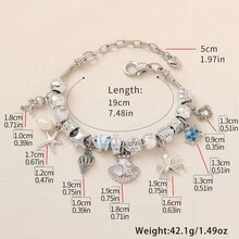 1 pieza Pulsera con cuentas de estilo playa y océano con colgantes de estrella de mar, concha, caracol y tortuga, accesorio versátil con vibra de vacaciones de verano y cadena de serpiente - Pulsera de vida marina - Ver 4