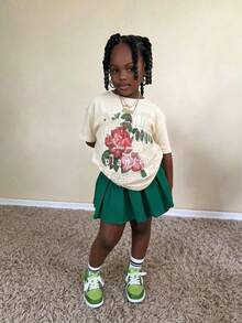 Girl's Cotton Round Neck T-Shirt, Casual And Comfortable Spring And Summer Short Sleeved Printed Top - Apricot - View 1