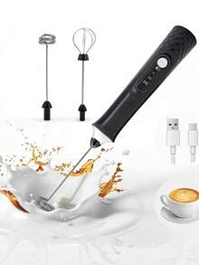 Multifunctional USB Rechargeable Handheld Milk Frother, With 2 Detachable Milk Frothing Heads, 3-Speed Electric Coffee Mixer, Detachable Stainless Steel Milk Frothing Whisk Suitable For Latte, Cappuccino, Matcha, Egg - Multicolor - View 7