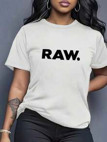 Camiseta Casual de Talla Grande para Mujer con Estampado Gráfico Vintage RAW, Camiseta de Manga Corta para Primavera/Verano/Otoño, Cuello Redondo, Top Cómodo, Adecuada para Uso Diario, Vacaciones y Ropa de Exterior. WHBH - Blanco - Ver 6