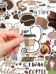 50pcs Coffee Addict Stickers Coffee Decorative Stickers For Laptop Suitcase Scrapbook Diy Decor - A - View 7