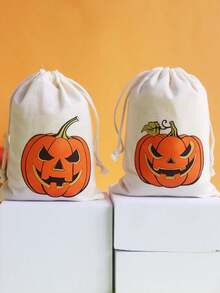 6 pièces Sacs cadeaux en polyester thème Halloween, pochettes à bijoux avec cordon de serrage, convient pour l'emballage de cadeaux, bijoux, petits cadeaux, faveurs de mariage, sacs à bonbons, décoration de table de bonbons de mariage, décoration de salle de mariage et d'arrière-plan, fournitures d'emballage cadeaux, décorations cadeaux d'Halloween - multicolore - Voir 5