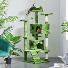 Dark Grey Multilevel Cat Tree Tower 138.5cm With Condos Ladder Scratching Posts Indoor Cat Climbing House Pet Activity Centre For Kittens - Green - View 2