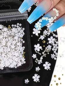 3D立体花卉美甲装饰，亚克力花朵美甲钻石和鱼子酱珠，适合女性和女孩DIY美甲的装饰配件 - 彩色 - 查看 7