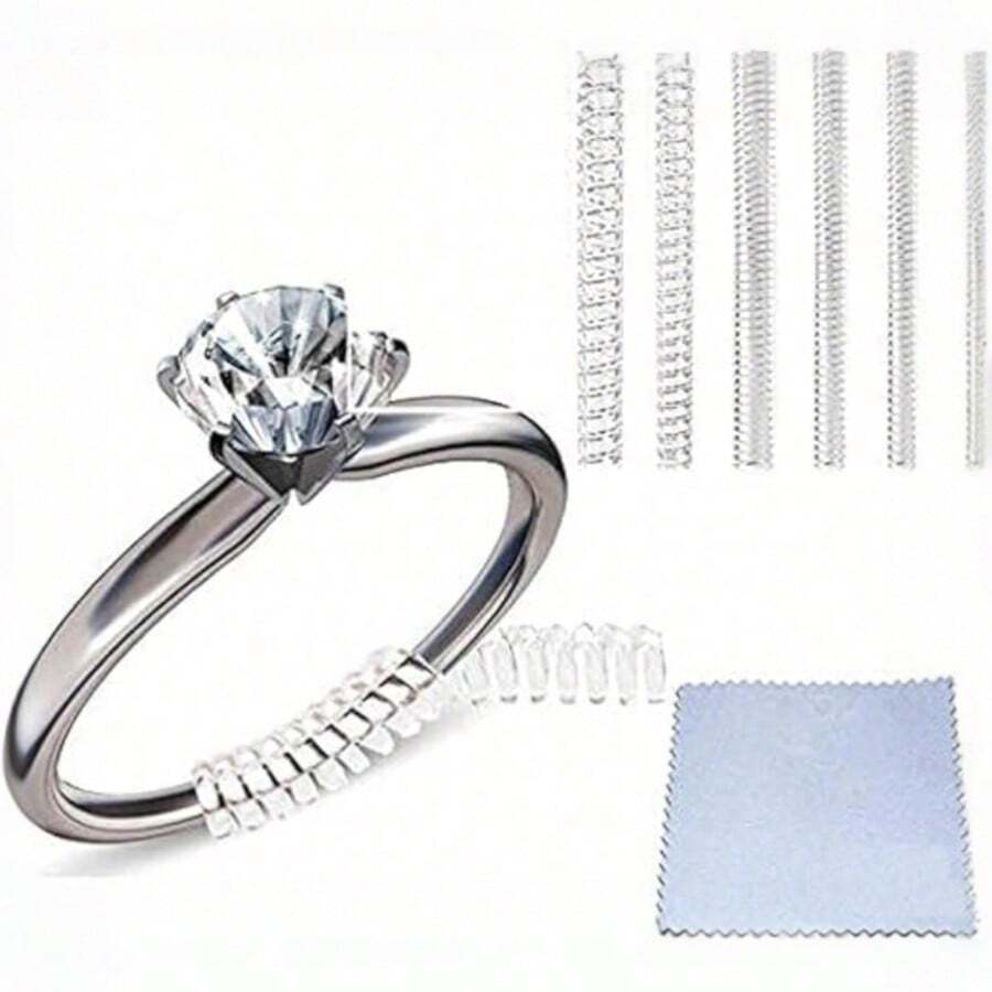 12pcs Ring Size Reducer Spacers, 4 Sizes Invisible Tightening Pads, Fits Most Rings, Reduces Size By 0.5-1.5, With Polishing Cloth - A - View 1