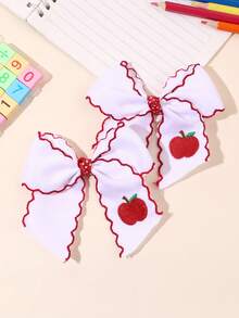 2pcs Back To School Hair Bows,Back To School Apple Hair Bow Clips,Fashion Hair Accessories For Stdent/Teen Back To School Party Gifts - White - View 1