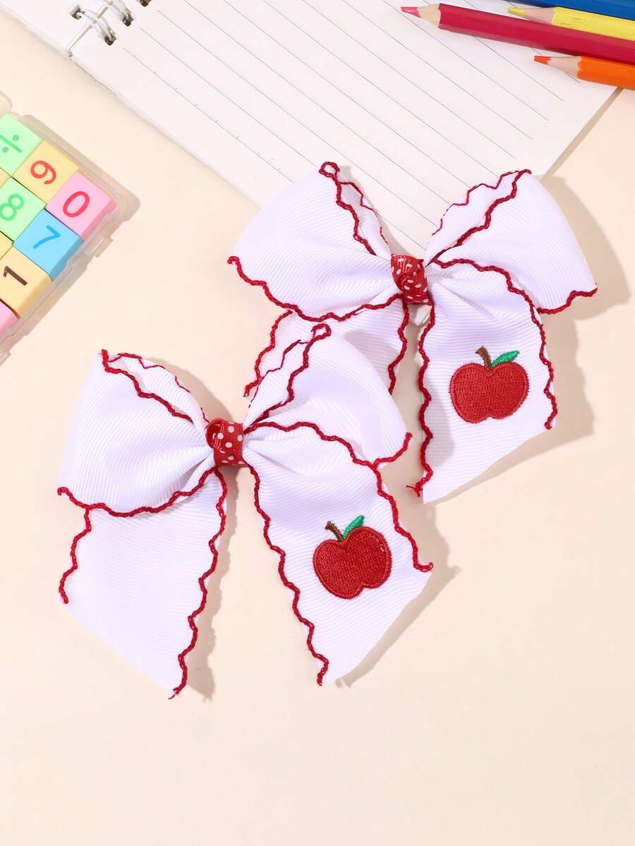 2pcs Back To School Hair Bows,Back To School Apple Hair Bow Clips,Fashion Hair Accessories For Stdent/Teen Back To School Party Gifts - White - View 1