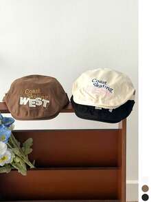 1 pieza Gorra de boina de estilo vintage con bordado de letra, boina de mujer para primavera y verano, sombrero de pintor literario - Multicolor - - Ver 5