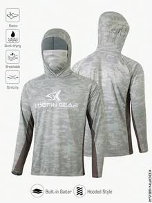 Camisa con capucha de estilo novio para hombres, de alto rendimiento, con gaitera incorporada, diseño geométrico clásico, con tela transpirable y suave para deportes de primavera - Marrón - Ver 1