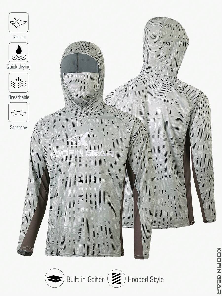 Camisa con capucha de estilo novio para hombres, de alto rendimiento, con gaitera incorporada, diseño geométrico clásico, con tela transpirable y suave para deportes de primavera - Marrón - Ver 1