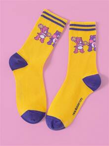 Noctvar OBM Sleepwear X Care Bears 2 pares de calcetines largos personalizados CARE BEARS para mujer con oso corazón, para todas las estaciones y vuelta al cole, oso gruñón divertido, oso alegre, oso de los deseos y oso alegre con corazón, aptos para uso diario, vacaciones, regalo de cumpleaños y otras ocasiones - Multicolor - Ver 2