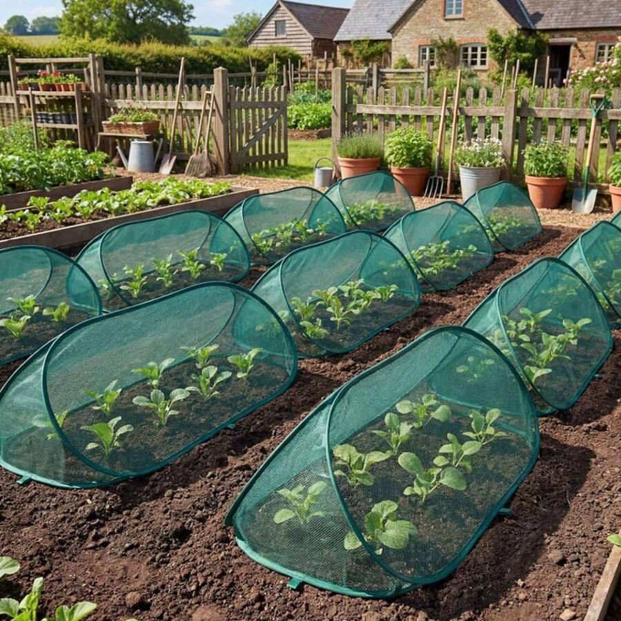 28/7pcs Pop-Up Plant, Vegetable, And Fruit Insect Protection Cover Set = (4/1 Insect-Proof Net + 24/8 Ground Pegs) Anti-Bird And Insect Barrier, Protective Cover For Flower Planting - 28 chi tiết/bộ (4 tấm lưới phủ + 24 cọc cắm đất) - Xem 1