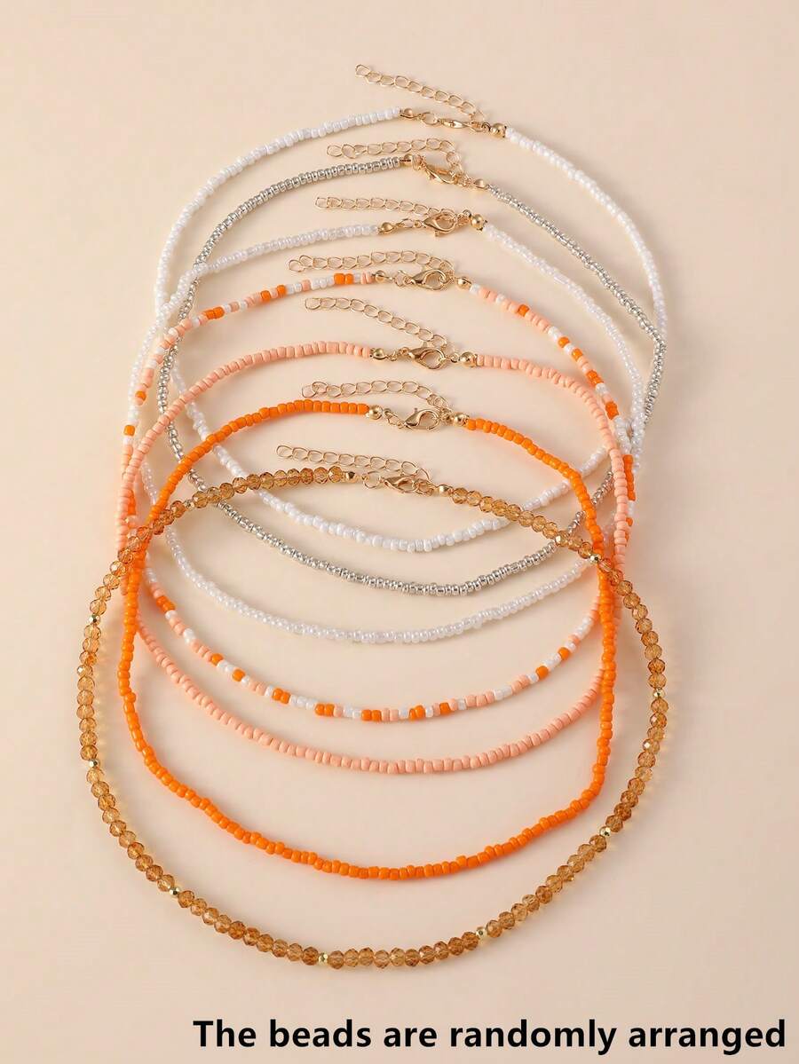 NAIZHU 7pcs Bohemian Style Seed Bead Women's Necklace Set, Mixed Colors, Random Color - Orange - View 1