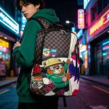 1pc Fashion Pattern Multi-Purpose Backpack, Lightweight Printed Backpack, Stylish Outdoor Commuter Bag, Large Capacity Travel Bag, Multi-Functional Storage Backpack, Adjustable Shoulder Strap, Back To School, Valentine's Day Best Gift, Gift For Friends Or Others, Gift For Men, A Fun Gift - Brown - View 2