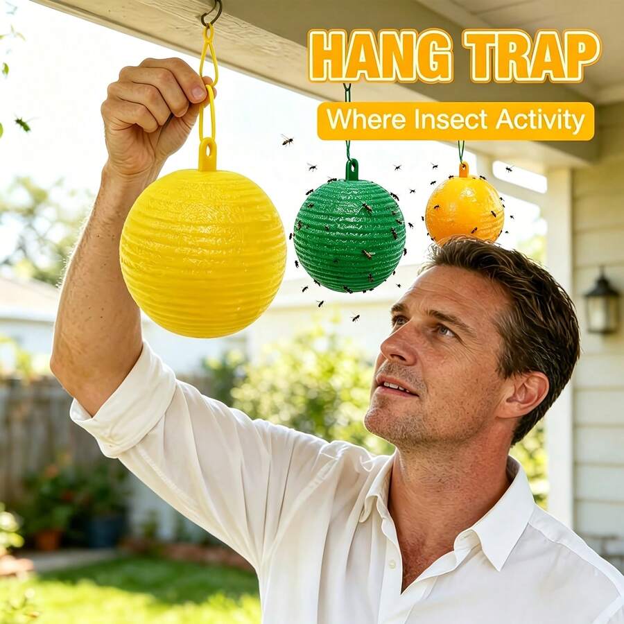 6 Packaging/ Summer Insect Ball| Premium Plastic Fly Trap (Non-Electric/ Long-Lasting) Hanging Type, Suitable For Fruit Flies, Wasps, Mosquitoes, Suitable For Homes, Gardens, Orchards, Farms, Parks, Summer Vegetable Fields, Indoor And Outdoor Use - 6 片裝超值裝黏蟲板 - 查看 1