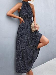 xheBreezaya Vestido halter de lunares con lazoxhe - Azul marino - Ver 4