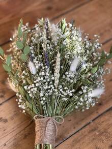 1 Bunch Mixed Artificial Flowers Including Baby's Breath, Love Grass, Rabbit Tail Grass, Jewel Grass, Etc., Suitable For Table Vase Arrangement, Wedding Decor, Bridal Bouquet, Home & Office Decoration, Party Decor - White-green - View 1