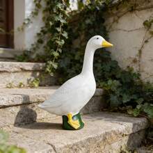 Cute White Duck Garden Ornament With Yellow Beak & Feet, Durable Resin Duck Sculpture For Outdoor Indoor Decor, Weather-Resistant Yard Art Statue For Flower Bed, Patio And Home - Animal - View 8