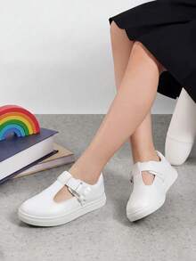 Girls Mary Jane School Uniform Shoes T-Strap Flat Sneakers Comfortable Lightweight Breathable Non-Slip For Toddler Little Kid - 白色 - 查看 3