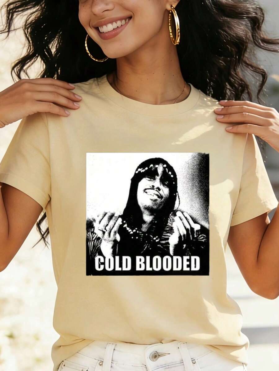 Cold Portrait Print Digital Print Short Sleeve Unisex Pure Cotton Loose And Comfortable - 杏色 - 查看 1