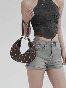 Steampunk Style Mushroom Stud Asymmetrical Shoulder Bag For Women - Coffee - View 6