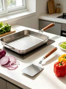 1 Cái Xẻng Nướng Bằng Thép Không Gỉ 430 Với Tay Cầm Gỗ - Xẻng Lật Nặng Dùng Cho BBQ, Bếp Nướng, Nấu Ăn Trên Bề Mặt Phẳng & Nướng Bánh Trong Bếp - A - Xem 10