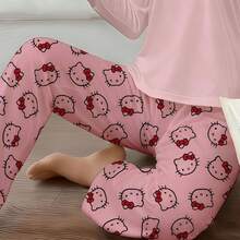 SANRIO 粉色 Hello Kitty 全身印花睡褲，高腰寬鬆版型居家休閒褲，舒適寬鬆，適合四季穿著，卡通睡褲女款，熱銷居家睡褲 - 粉色 - 查看 7