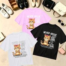 Choose One Of The Three Sets Women's T-Shirt Kawaii Cat Lover 100% Cotton Oversized Soft Breathable Casual Crewneck Short Sleeve Top Retro Summer Vibes Streetwear - 黑色 - 查看 8
