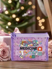 迷你便携网眼药袋，印有“Medicine”（药品）字样图案，小巧便携，可作急救包、露营药袋、日常保健收纳包、化妆包、护肤包，适用于日常/户外/旅行，是注重健康和经常外出人士的必备之选，也是必备的医疗配件。 - 彩色 - 查看 8