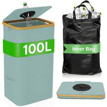 1pc 100L Bamboo Frame Recycling Bin, Foldable Bottle And Can Collection Basket, Large Capacity Laundry Basket, Kitchen, Bathroom, Laundry Room And Home Waste Sorting Organizer - Multicolor - View 15