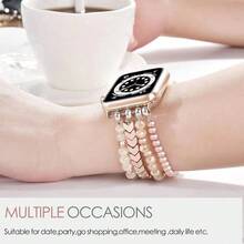 1 Pack Beaded Stretch Solo Loop Band Compatible With Apple Watch Band 38mm 40mm 41mm 42mm 44mm 45mm 46mm 49mm For Women, Fashion Multi-Layer Crystal Beaded Elastic Nylon Strap For Apple Watch Series Ultra/SE/10/9/8/7/6/5/4/3/2/1 - Multicolor - View 3