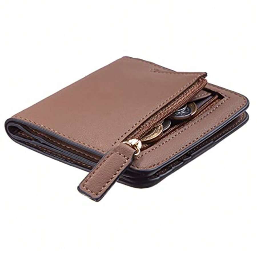 Toughergun Women's Small Slim Leather Wallet with RFID Protection, Compact Bifold Mini Purse with Clear ID Window - Chocolate - Ver 1