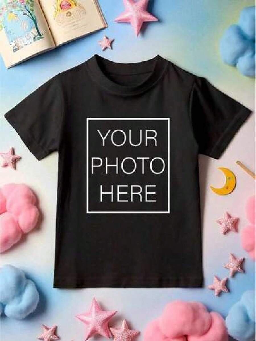 There Is Only One Short-Sleeved T-Shirt Available. Personalized Children's Photo T-Shirt, Personalized Children's Photo T-Shirt, Toddler T-Shirt With Your Own Photo, Personalized Youth Photo Sweatshirt, Personalized Printed Photo Birthday Gift. Girls' Pajamas - 黑色 - 查看 1