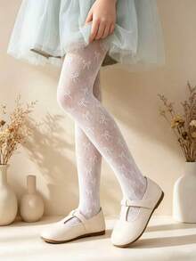 1pc Baby/Girls White Hollow Tights, Cute Bow Lace Design, Sweet Style, Fashionable Soft Breathable Pantyhose, Suitable For Princess Dress, Festivals, Daily Wear, Stage Performance, Campus Activities, Valentine's Day, Wedding Season - White - View 4