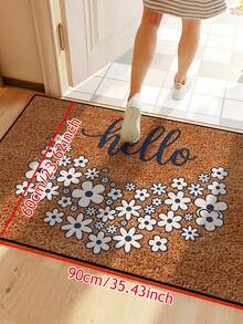 1pc Hello Blue & White Daisy Floral Doormat, Non-Slip Absorbent Entryway Rug, Low-Profile Front Door Mat, Machine Washable Indoor Outdoor Floor Carpet, Cute Flower Welcome Mat For Porch/Kitchen/Bathroom, Farmhouse Home Decor - 1PC - View 3