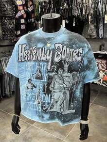 2026 New Cotton T-Shirt Short-Sleeved Full-Printed Couple Lapel Digital Spray Inner Style Pullover Top - 淺藍色 1 純棉 - 查看 4