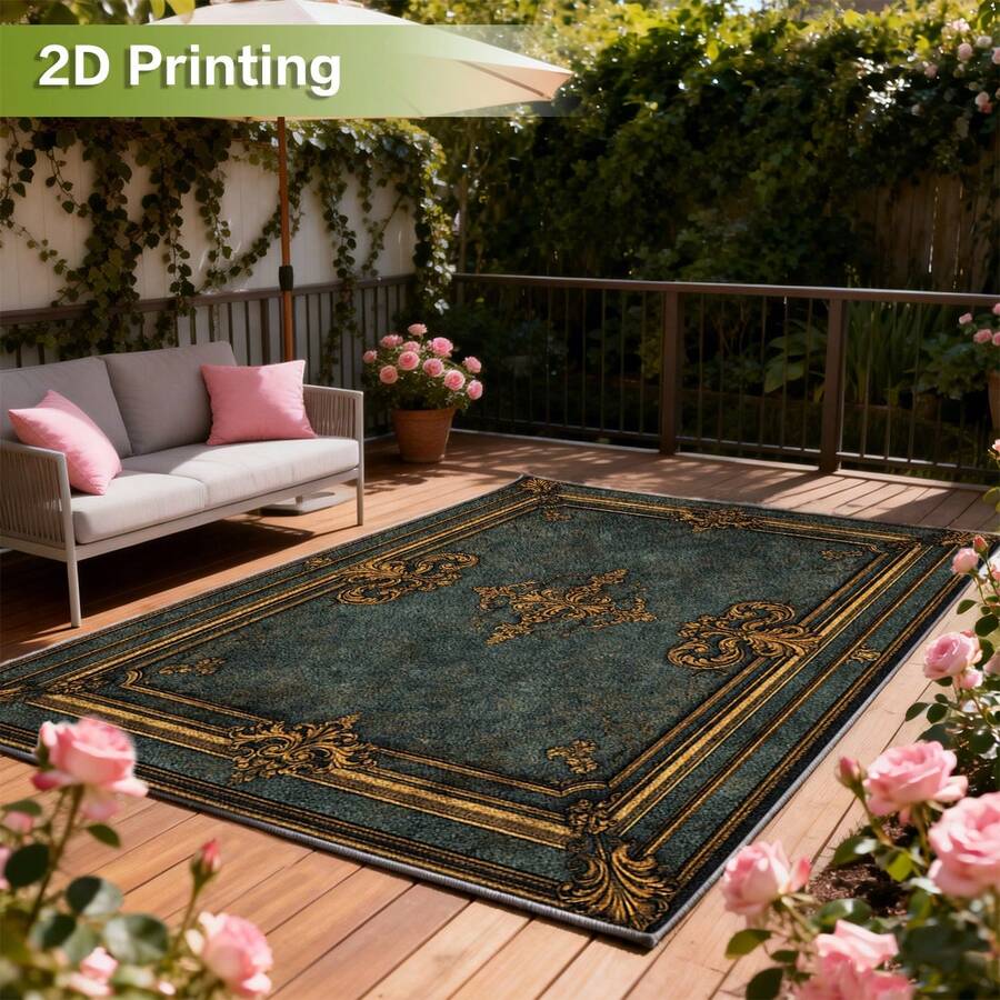 Cashmere-Like Dark Brown Vintage Book Cover Pattern Printed Outdoor Rugs, Exquisite Carpet, Soft & Stylish, Versatile Decorative Style. Suitable For Various Settings Such As Home Decor, Room Deocr, Motorhomes, Terraces, Porchways, Balconies, Backyards, And Picnics. Easy To Clean And Machine Washable. Available In Multiple Sizes. - A - View 1