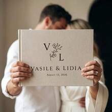 1pc Personalized A4 Linen Wedding Guest Signature Book, Customized Name & Date Sign-In Guestbook, Rustic Wedding Reception Commemorative Album, Suitable For Anniversary, Wedding Guest Signing And Photo Collection - Multicolor - View 13
