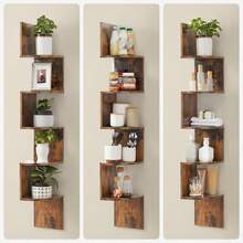 5-Tier Floating Corner Shelf, Multi-Tier Corner Shelf, Decorative Corner Wall Mount For Home, Triangular Wall Shelf, Wall Storage Organizer, Hanging Corner Shelf, Wall Plant Shelf, Wooden Corner Shelf, Easy Assembly Tiered Shelving For Bedroom, Bathroom, Kitchen, Office, Living Room, Bookshelf Decoration, 20cm Height Sufficient For Books - 棕色 - 查看 2
