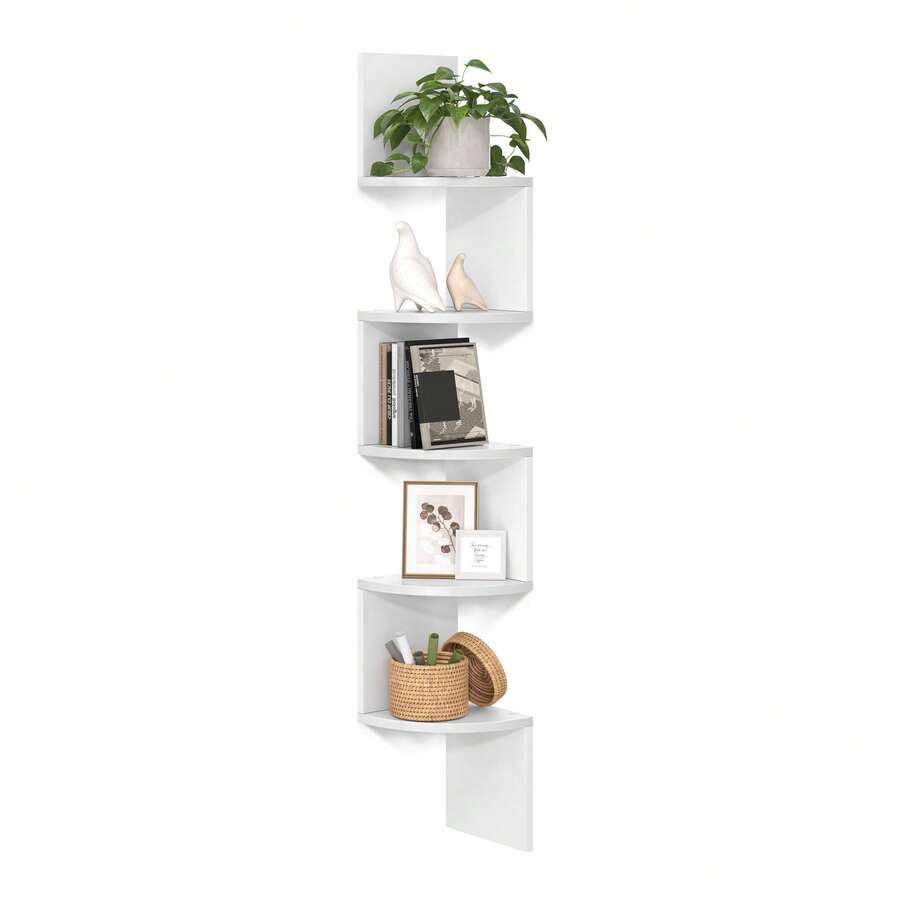 5-Tier Floating Corner Shelf, Multi-Tier Corner Shelf, Decorative Corner Wall Mount For Home, Triangular Wall Shelf, Wall Storage Organizer, Hanging Corner Shelf, Wall Plant Shelf, Wooden Corner Shelf, Easy Assembly Tiered Shelving For Bedroom, Bathroom, Kitchen, Office, Living Room, Bookshelf Decoration, 20cm Height Sufficient For Books - 黑色 - 查看 1